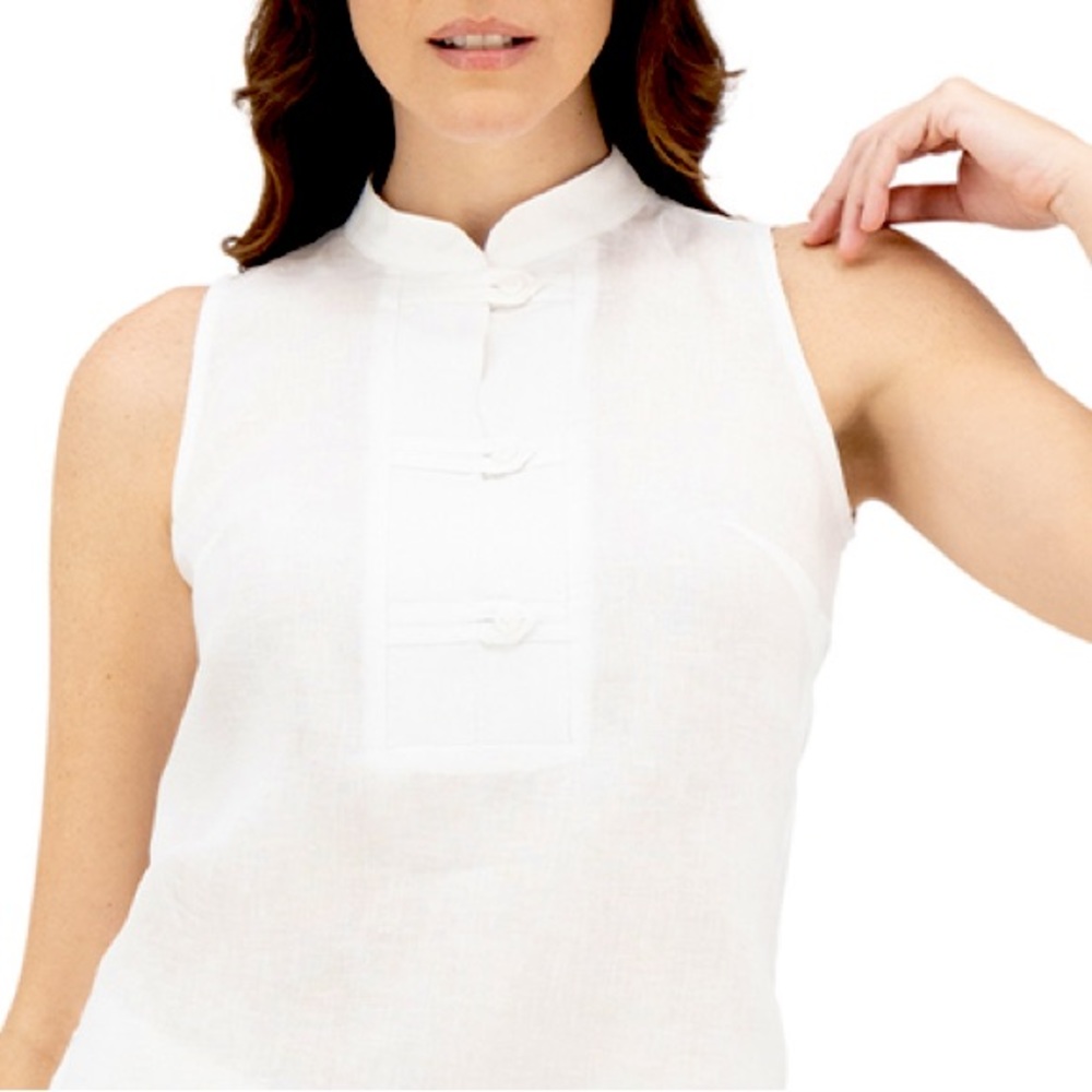 LINEN Mandarin Collar Blouse